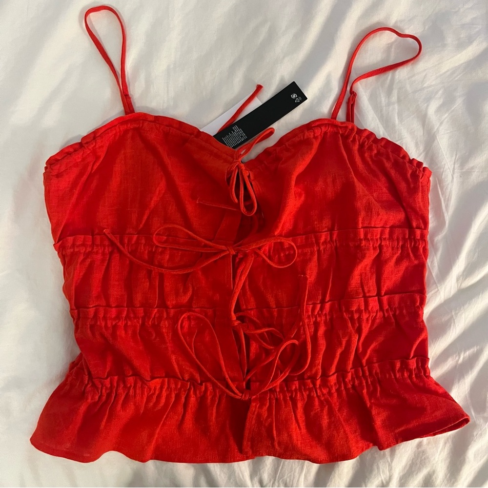 NWT Red Linen Tie Front Tank H&M size Small